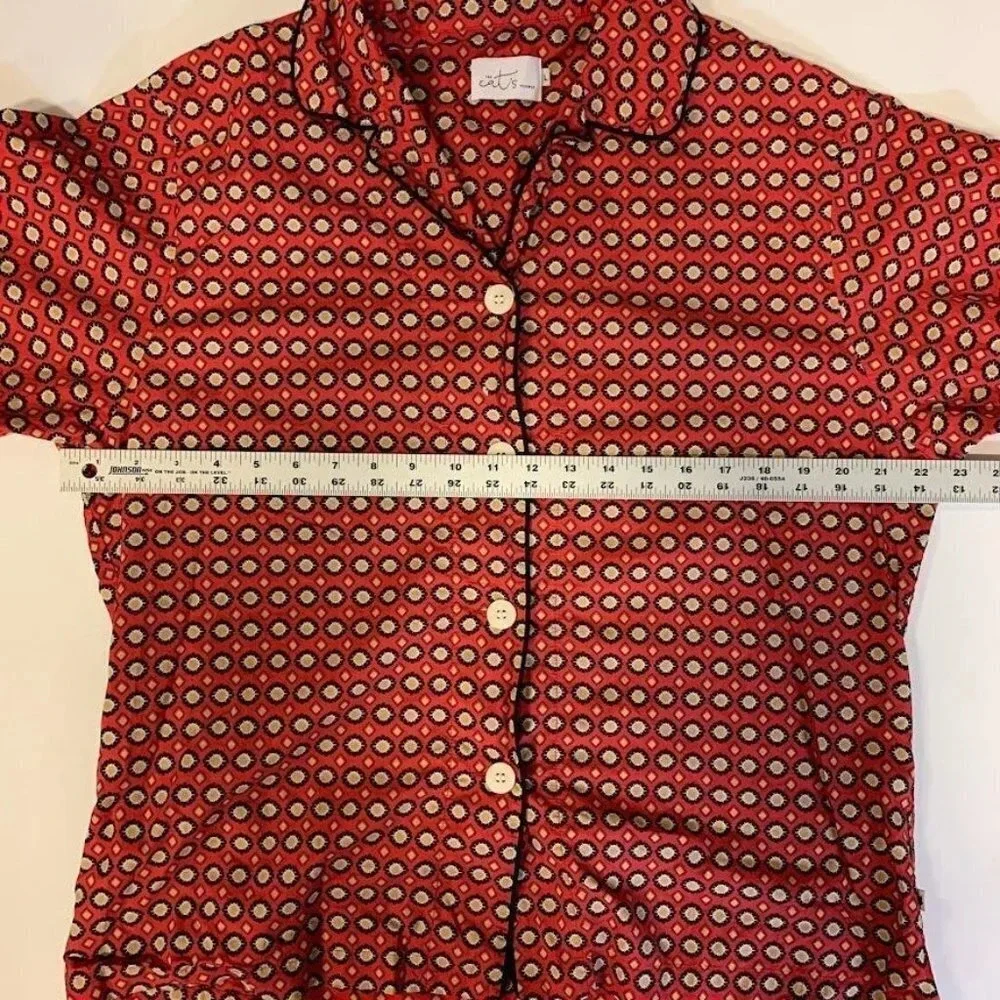 The Cats Pajamas Women's Hadley Pajama Print‎ Cotton Long Sleeve Shirt Top SZ L